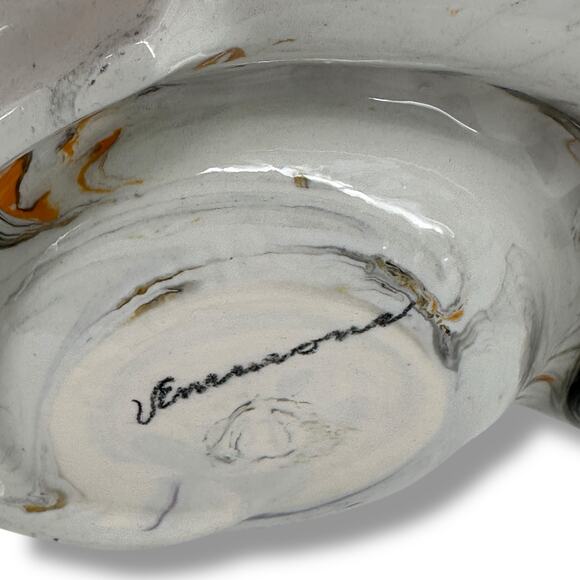 Vintage MCM Marbled Ashtray Holland Mold Gray Orange Signed Artist - Picture 5 of 5